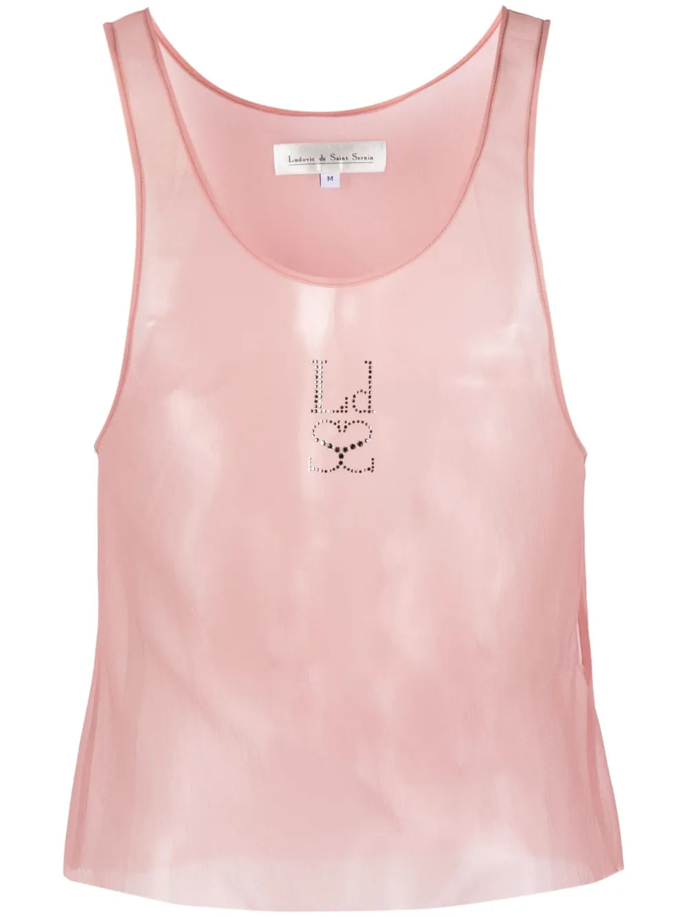 Rhinestone-Embellished Sheer Tank Top