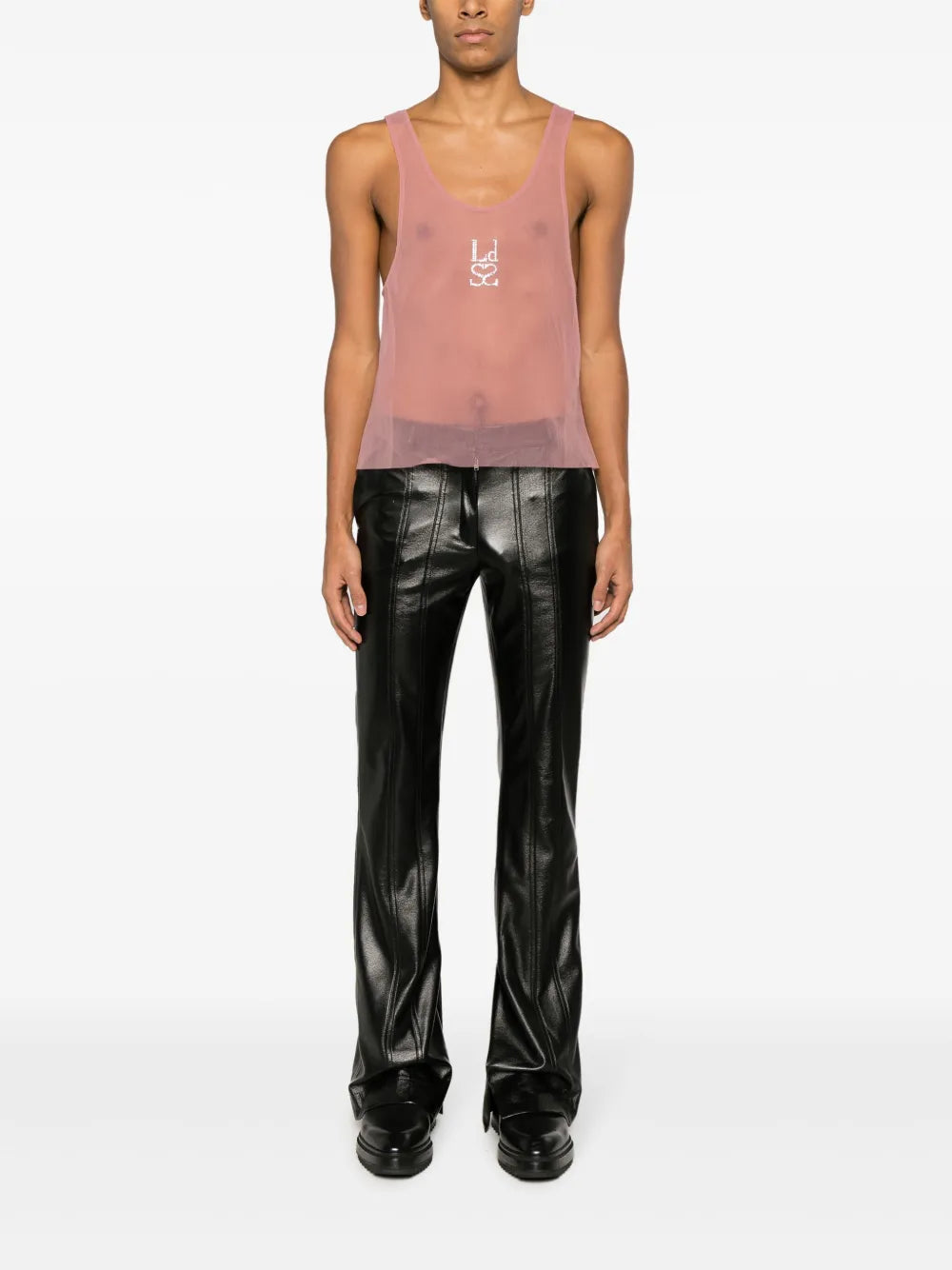 Rhinestone-Embellished Sheer Tank Top