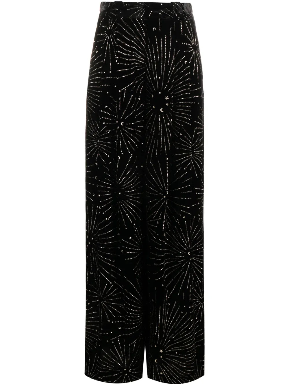 Crystal-Embellished Velvet-Finish Palazzo Trousers