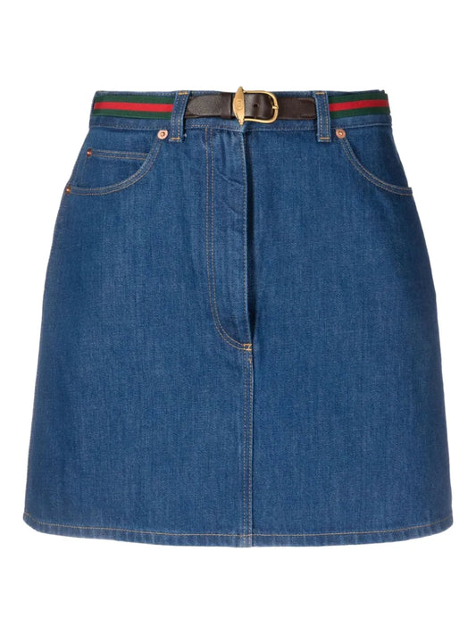Belted Denim Miniskirt