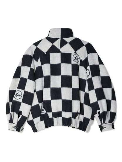 Checkerboard-Print Blouson Jacket