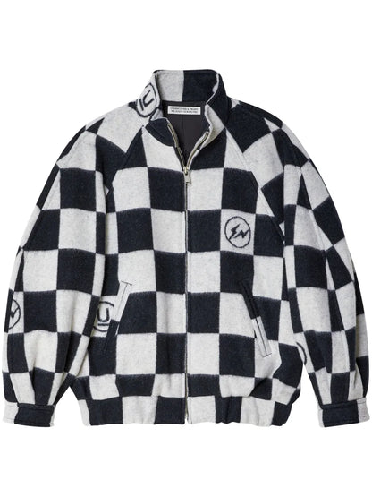 Checkerboard-Print Blouson Jacket
