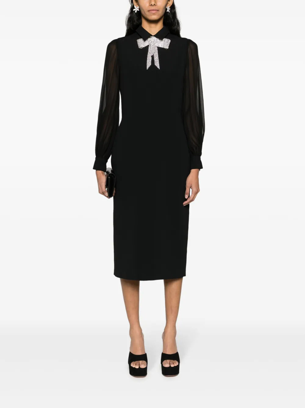 Crystal-Bow Crepe Midi Dress