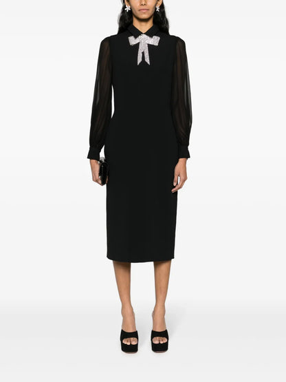 Crystal-Bow Crepe Midi Dress