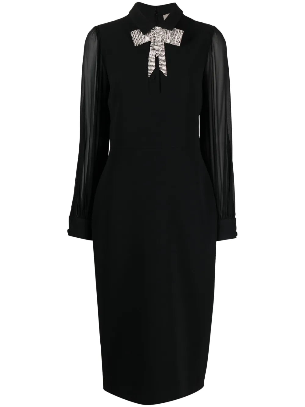 Crystal-Bow Crepe Midi Dress
