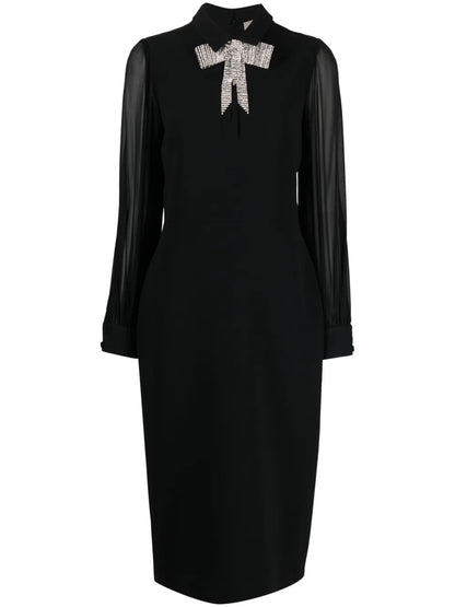 Crystal-Bow Crepe Midi Dress