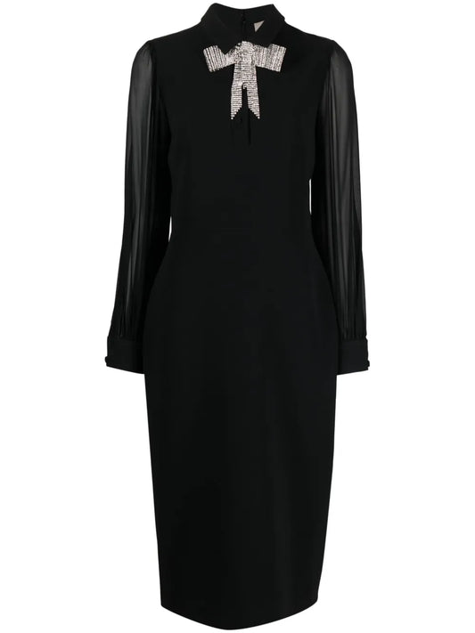 Crystal-Bow Crepe Midi Dress