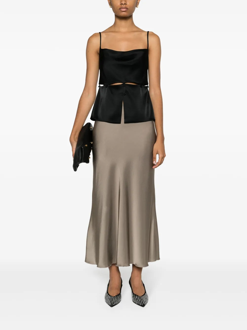 Modular Peplum-Waist Satin Tank Top