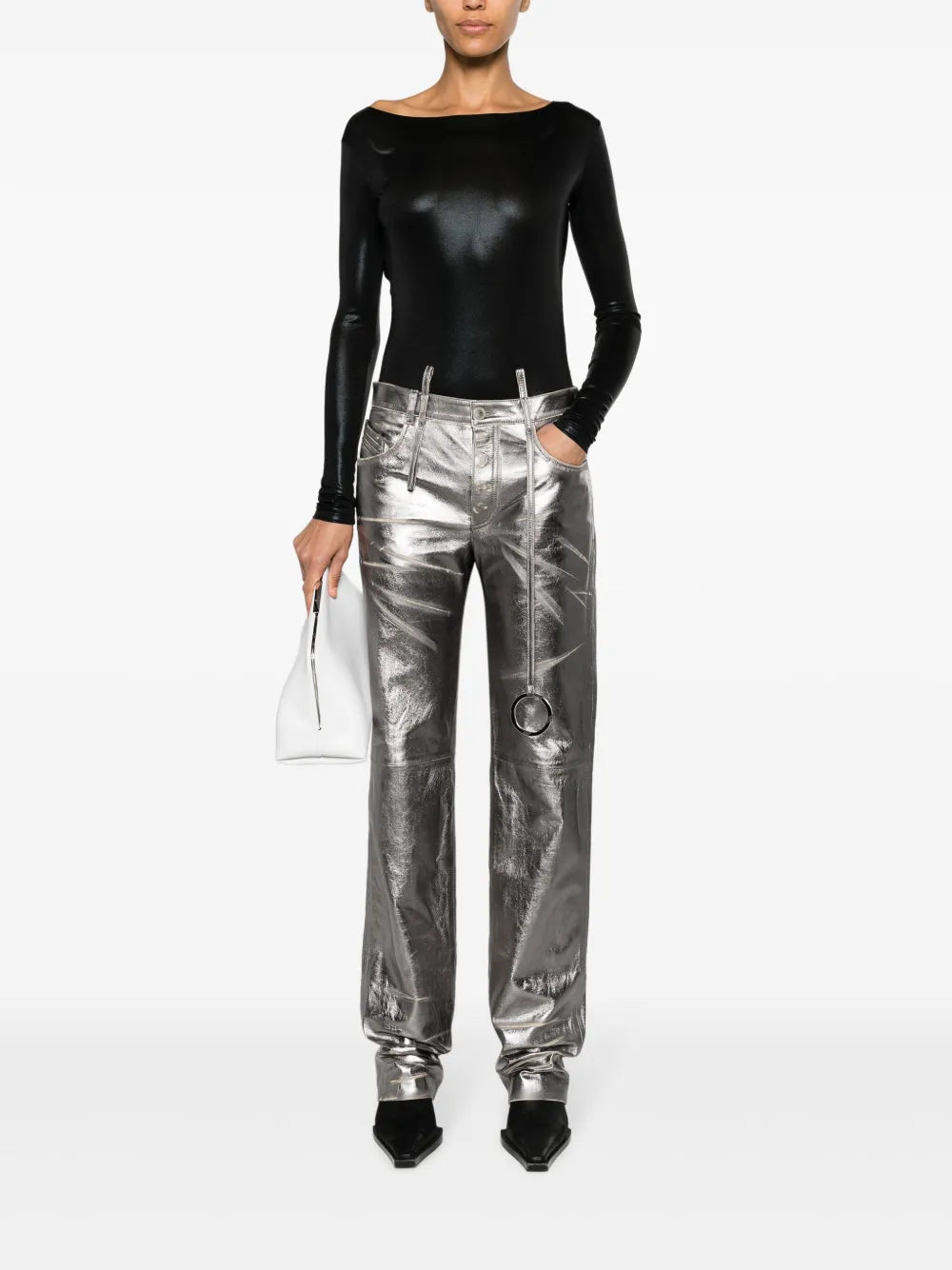 Distressed Straight-Leg Leather Trousers