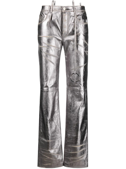 Distressed Straight-Leg Leather Trousers