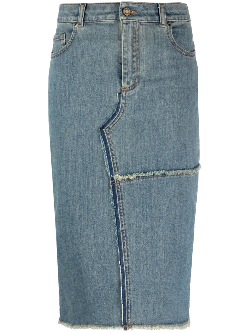 Frayed Pencil Midi Skirt