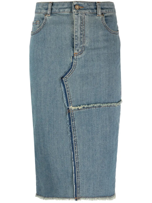 Frayed Pencil Midi Skirt