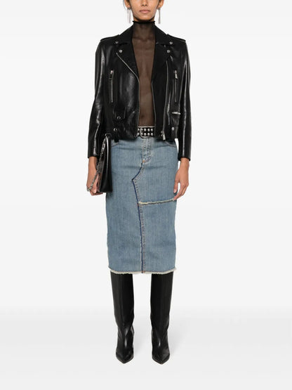 Frayed Pencil Midi Skirt