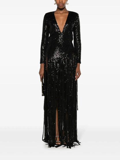 Sequin-Embellished V-Neck Maxi Dress
