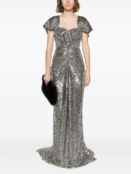 Sequined Sweetheart-Neck Maxi Dress