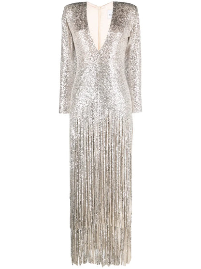Sequinned Fringed Gown