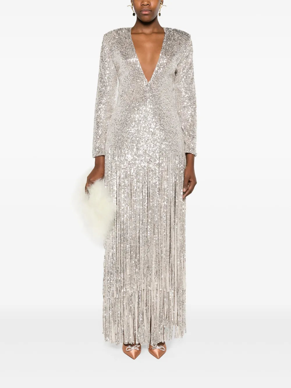 Sequinned Fringed Gown