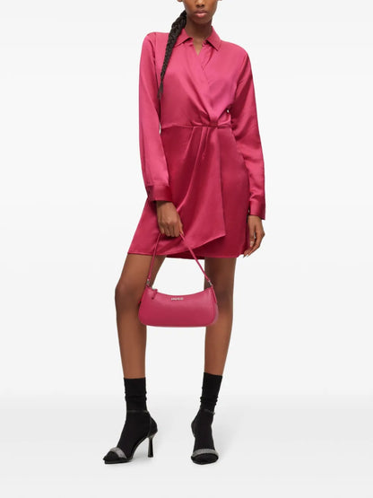 Classic-Collar Satin-Finish Dress