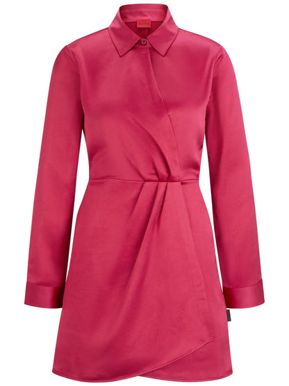 Classic-Collar Satin-Finish Dress