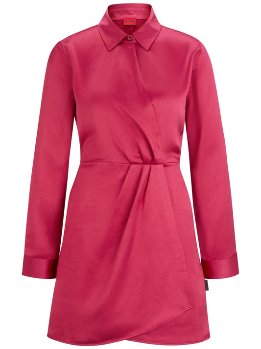 Classic-Collar Satin-Finish Dress