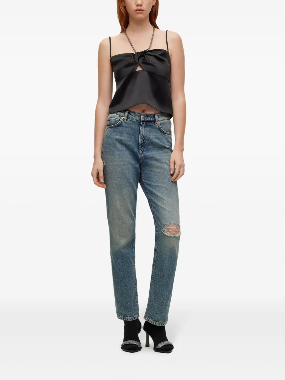 Logo-Patch Cotton Tapered Jeans