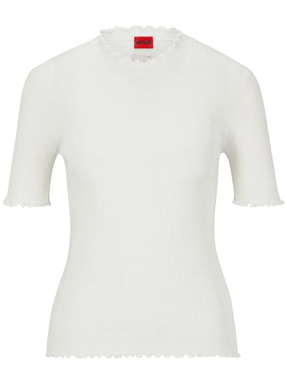 Frilled-Neck Short-Sleeve Top