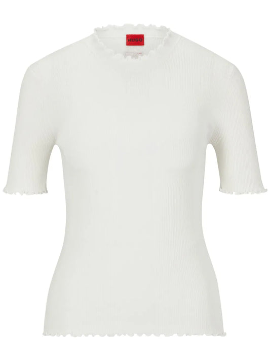 Frilled-Neck Short-Sleeve Top