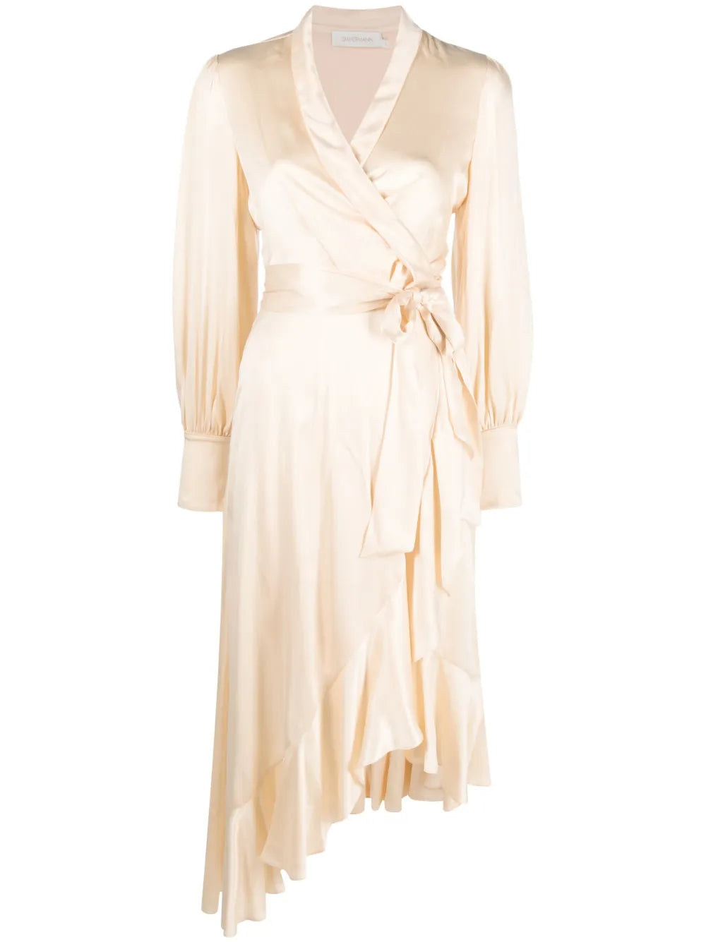 Long-Sleeve Wrap Silk Midi Dress