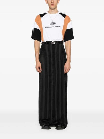 Rolled Pinstripe-Pattern Wool Skirt