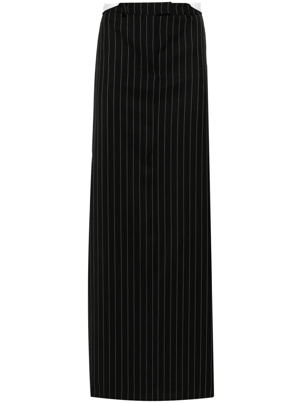 Rolled Pinstripe-Pattern Wool Skirt