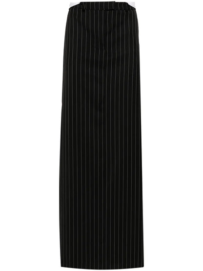 Rolled Pinstripe-Pattern Wool Skirt
