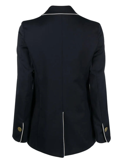 Contrast-Trim Double-Breasted Blazer