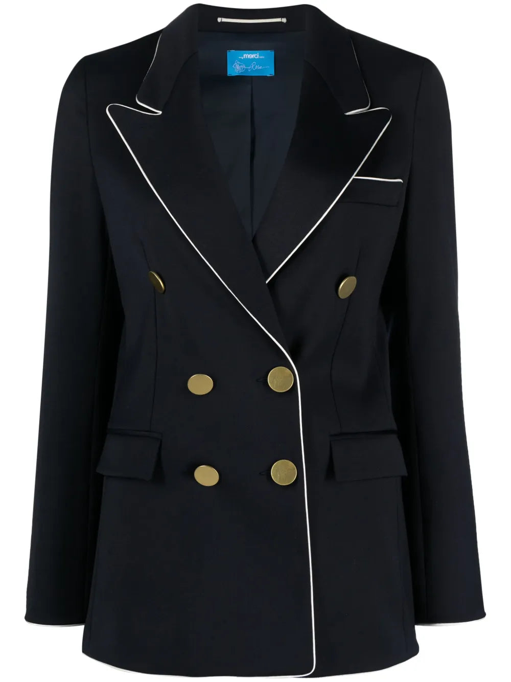 Contrast-Trim Double-Breasted Blazer