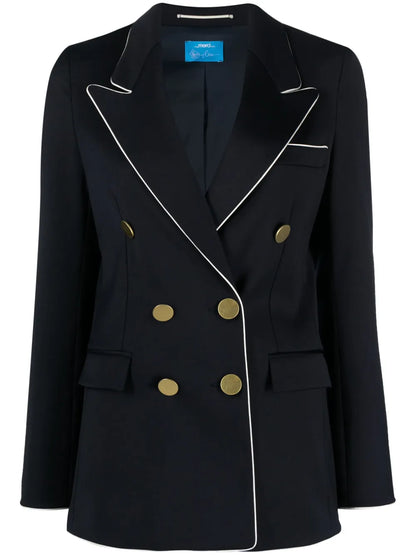 Contrast-Trim Double-Breasted Blazer