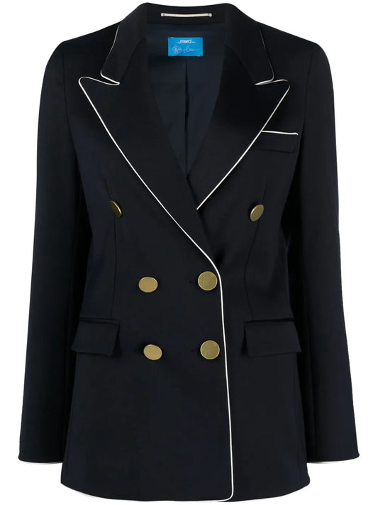 Contrast-Trim Double-Breasted Blazer
