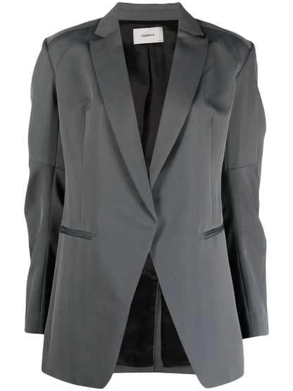 Herringbone-Pattern Biker Blazer