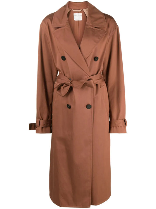Double-Breasted Belted Cotton Trench Coat