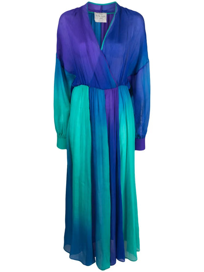 Colour-Block Pleated Silk Maxi Dress