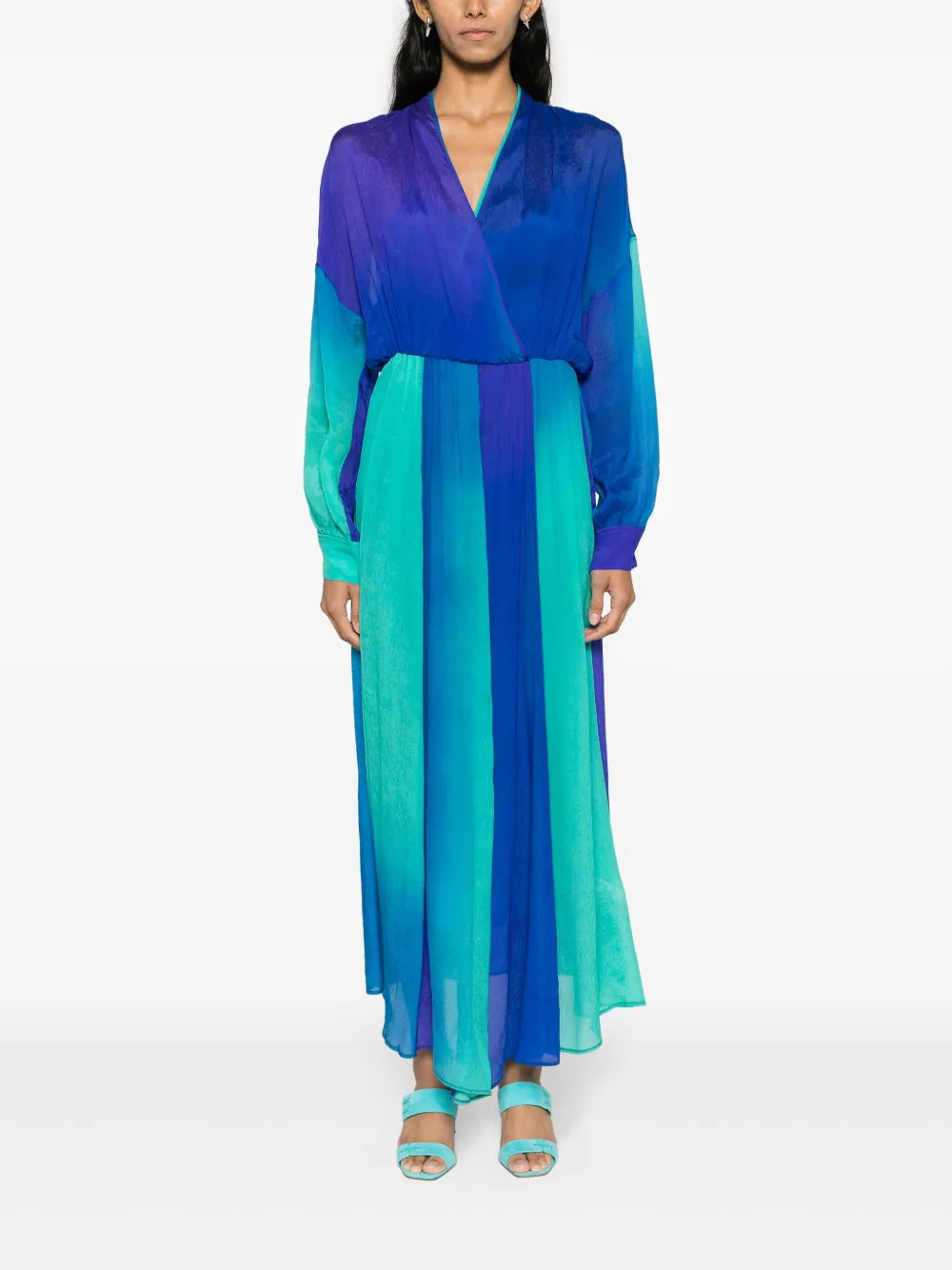 Colour-Block Pleated Silk Maxi Dress