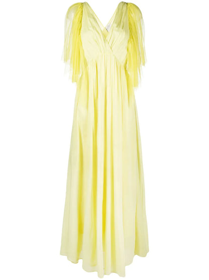 Tulle-Layered Pleated Maxi Dress