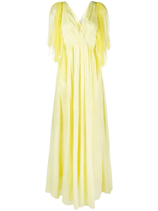 Tulle-Layered Pleated Maxi Dress