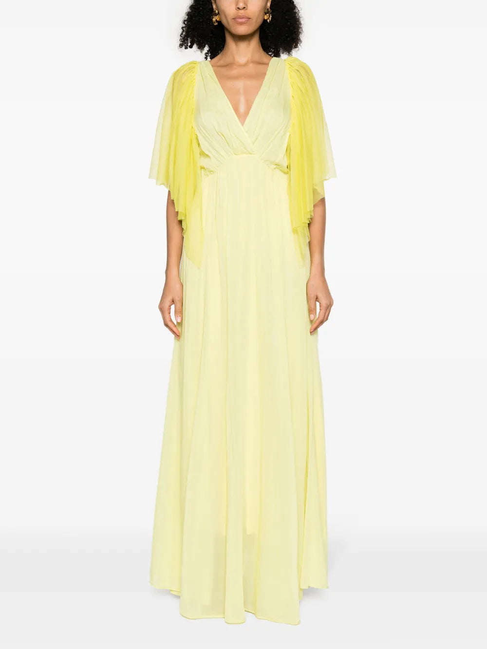Tulle-Layered Pleated Maxi Dress