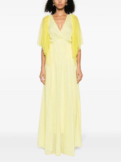Tulle-Layered Pleated Maxi Dress