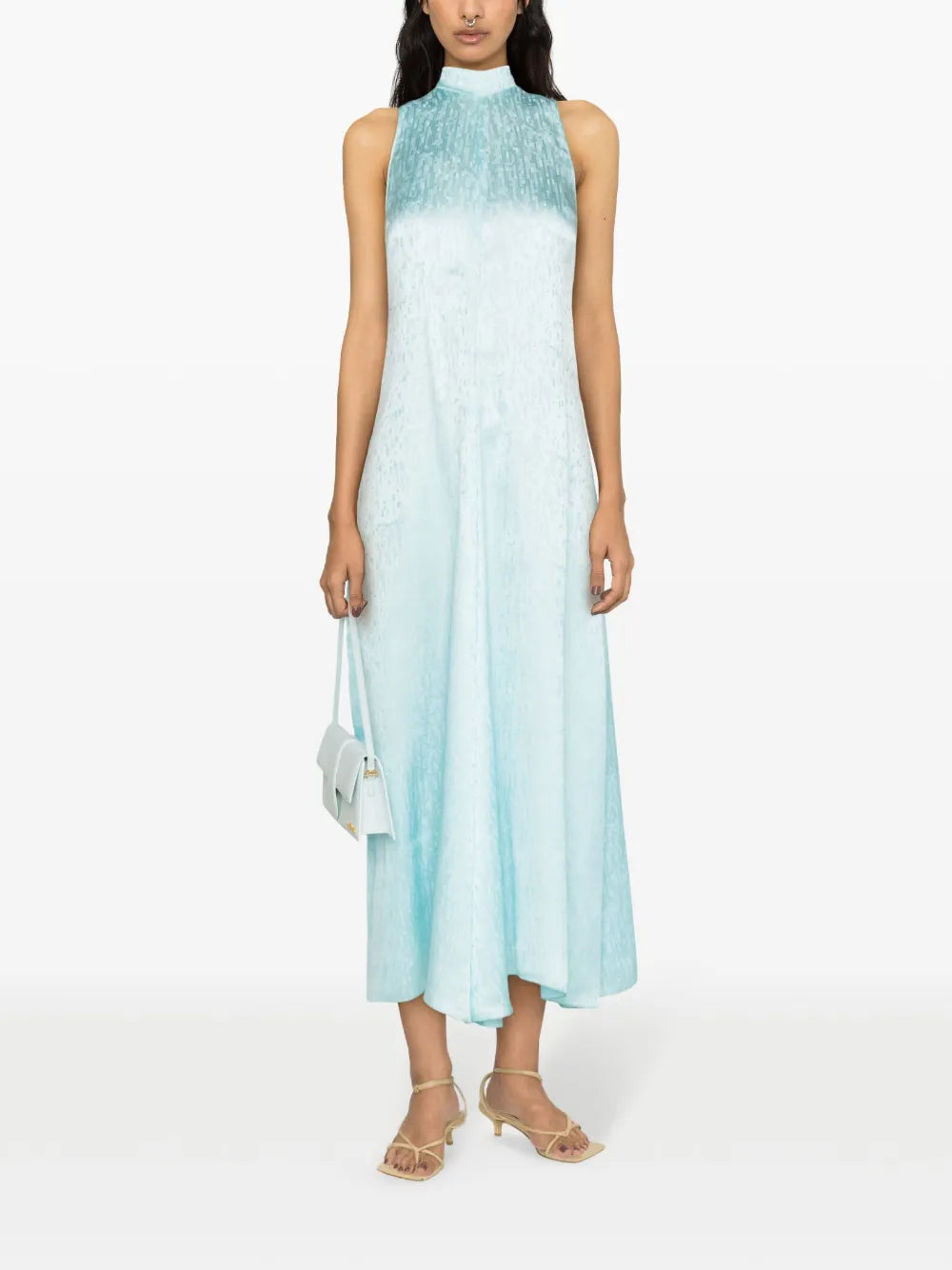 Check-Jacquard Attached-Scarf Midi Dress