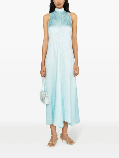 Check-Jacquard Attached-Scarf Midi Dress
