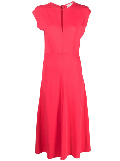 Keyhole-Neck Flared Midi Dress