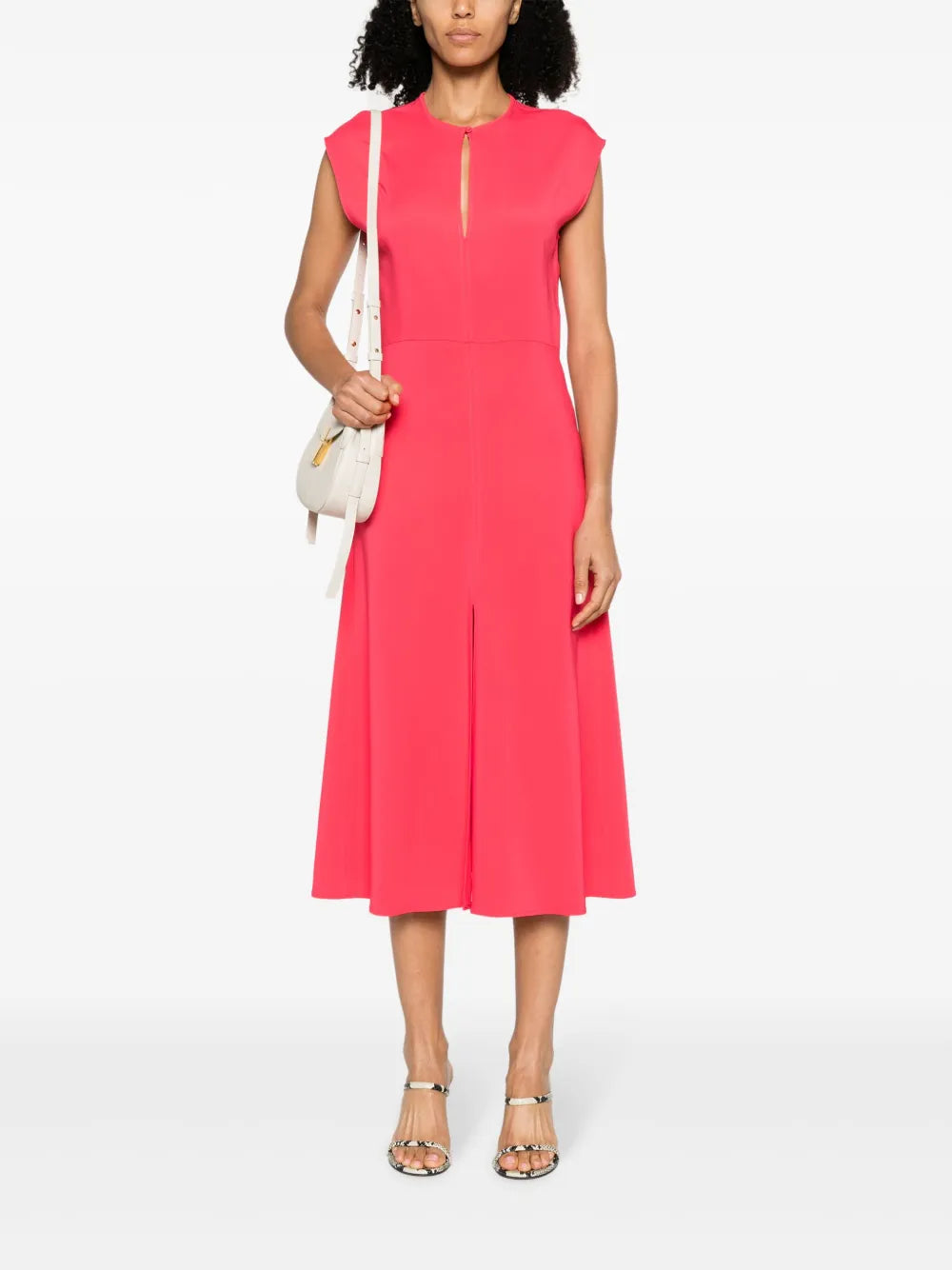 Keyhole-Neck Flared Midi Dress