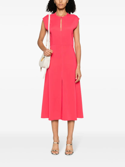Keyhole-Neck Flared Midi Dress