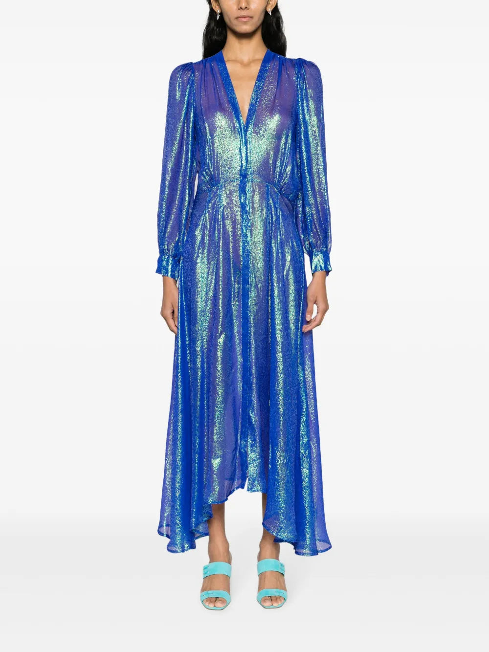 Metallic Patterned-Jacquard Midi Dress