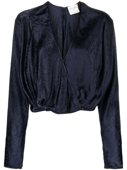 Patterned-Jacquard Long-Sleeve Blouse